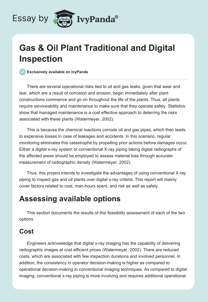 Gas & Oil Plant Traditional and Digital Inspection. Page 1