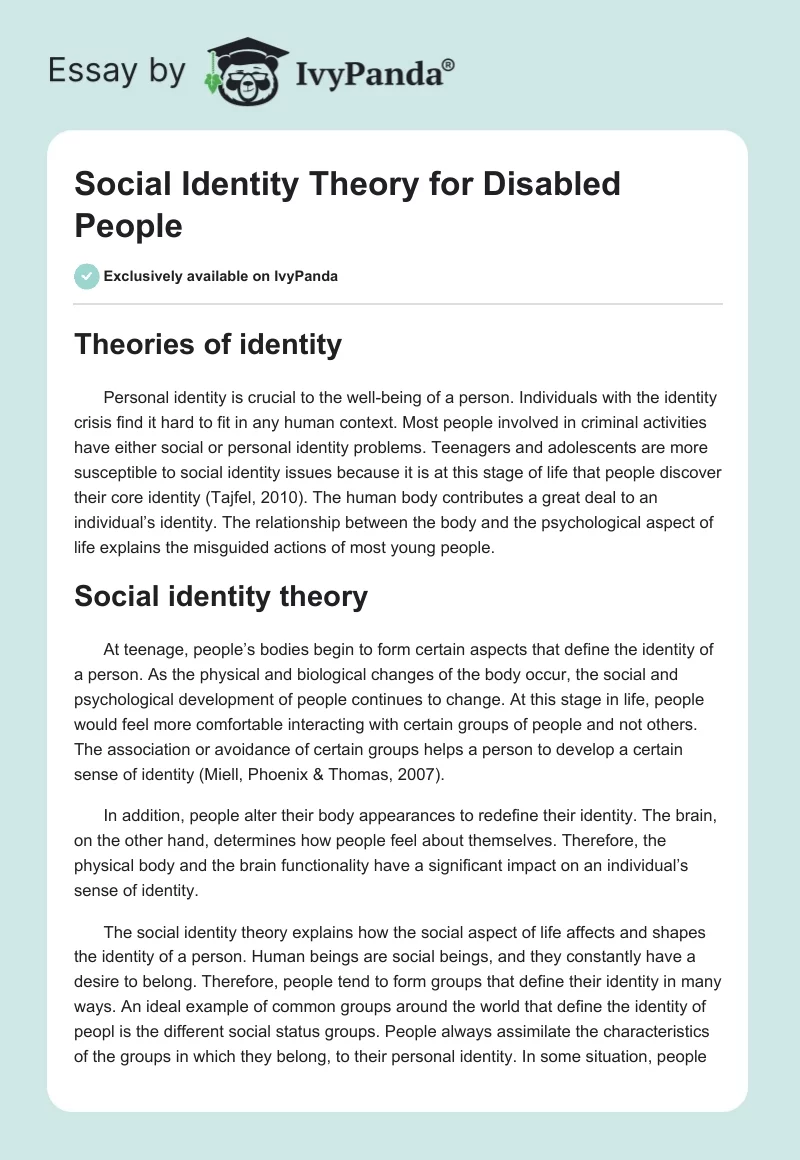 Social Identity Theory for Disabled People. Page 1