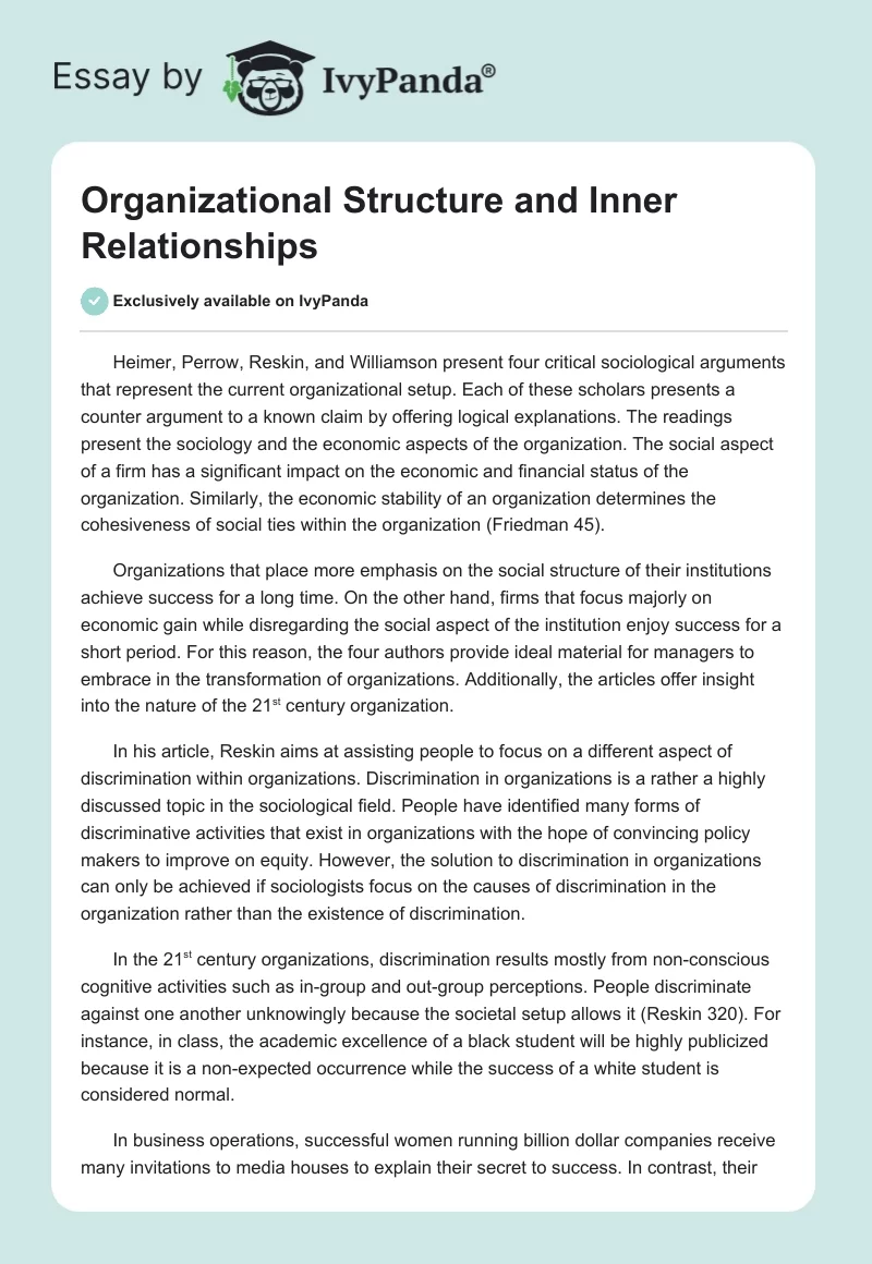 Organizational Structure and Inner Relationships. Page 1