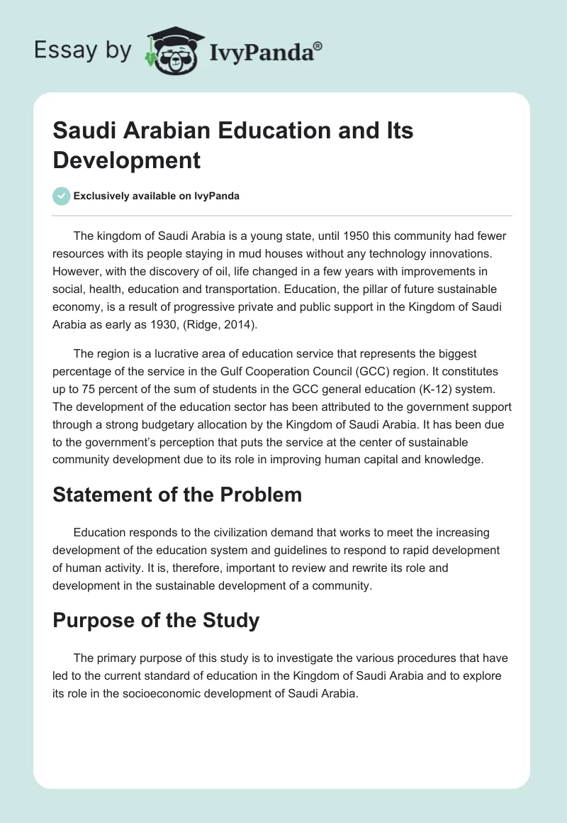 Saudi Arabian Education and Its Development. Page 1