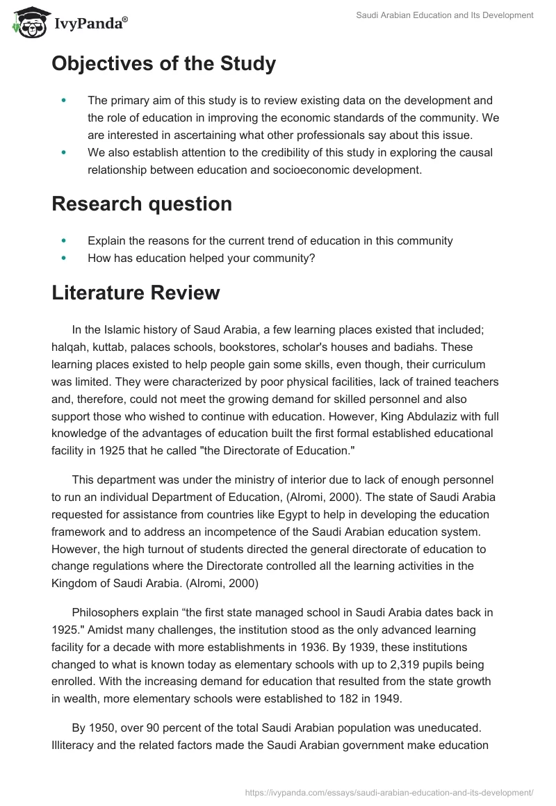 Saudi Arabian Education and Its Development. Page 2