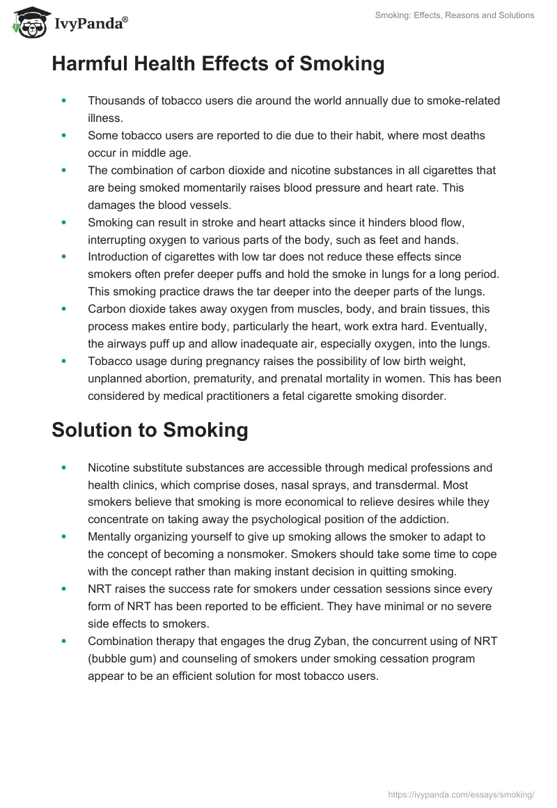 Smoking: Effects, Reasons and Solutions. Page 2