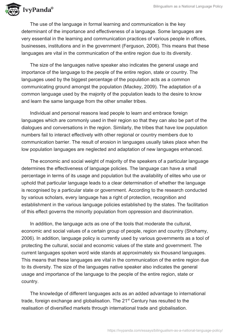 Bilingualism as a National Language Policy. Page 2