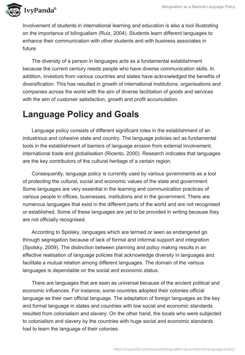 Bilingualism as a National Language Policy. Page 3