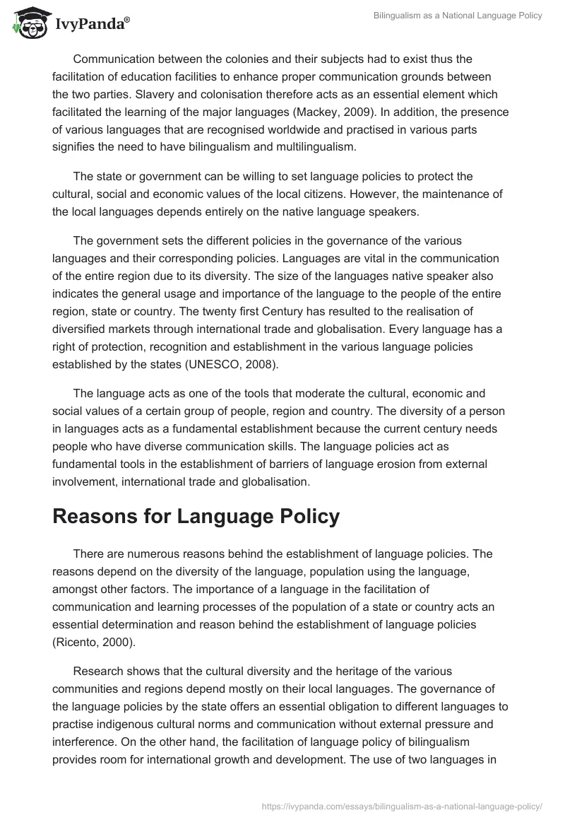 Bilingualism as a National Language Policy. Page 4