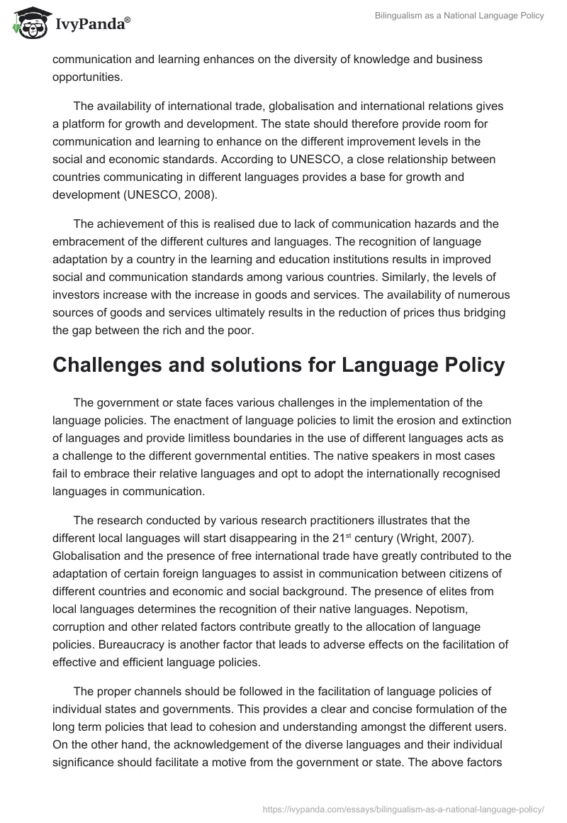 Bilingualism as a National Language Policy. Page 5