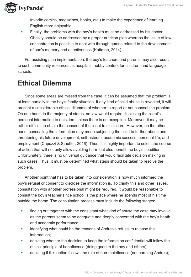 Hispanic Student's Cultural and Ethical Issues. Page 3