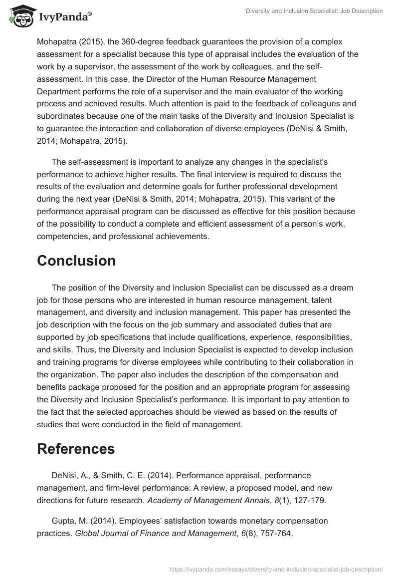 Diversity and Inclusion Specialist: Job Description. Page 5