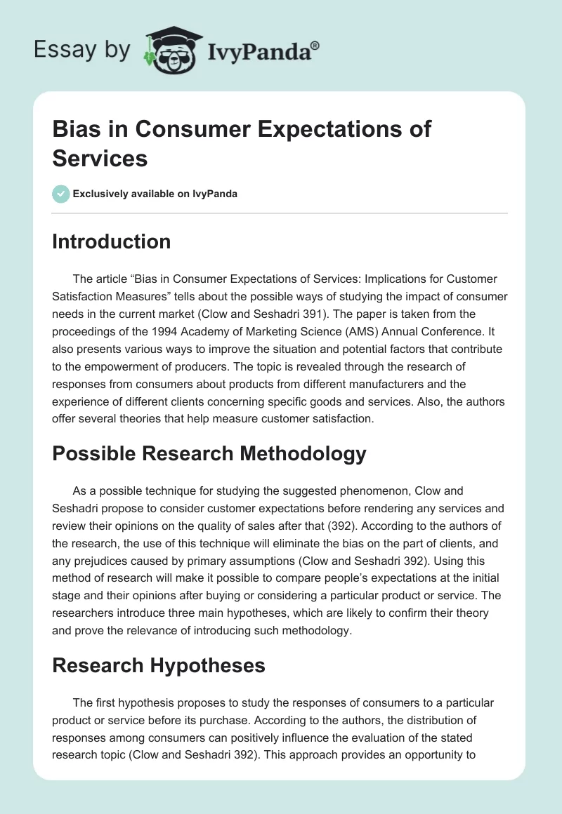 Bias in Consumer Expectations of Services. Page 1