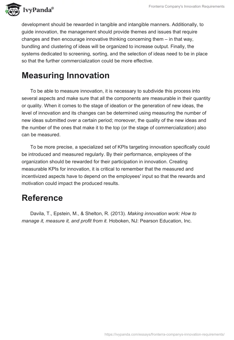Fronterra Company's Innovation Requirements. Page 2