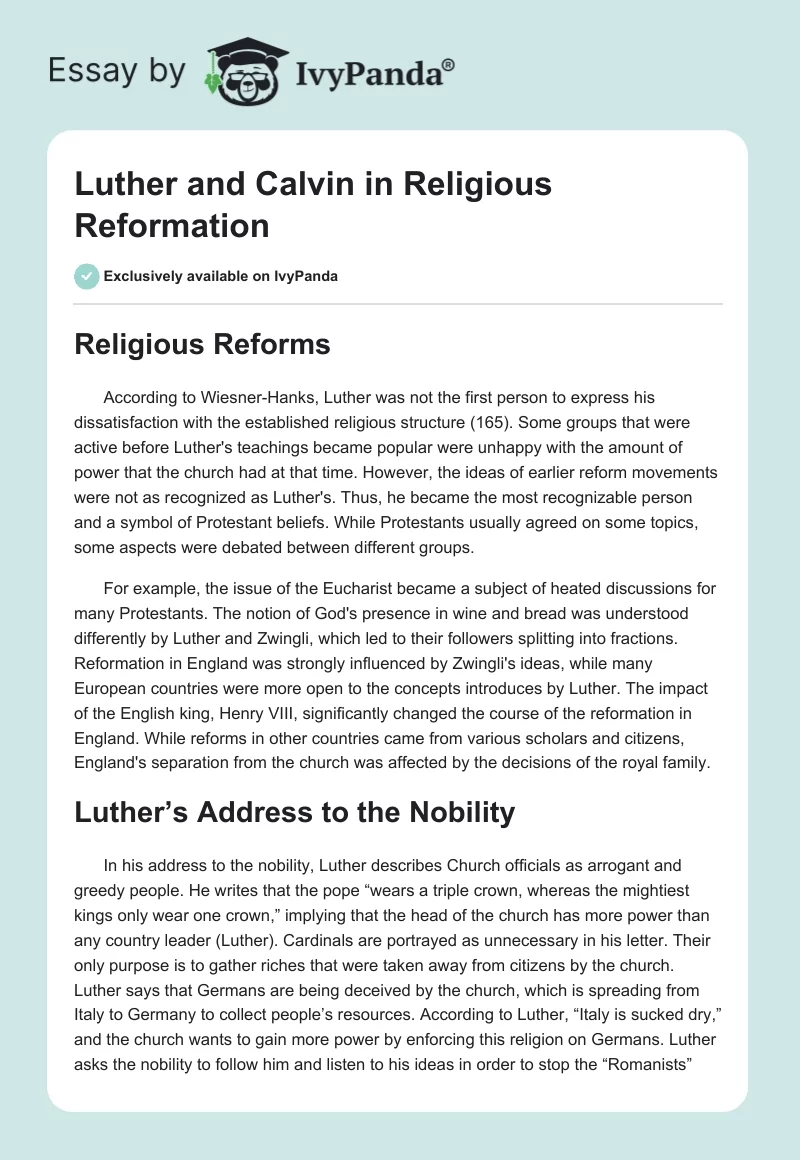 Luther and Calvin in Religious Reformation. Page 1