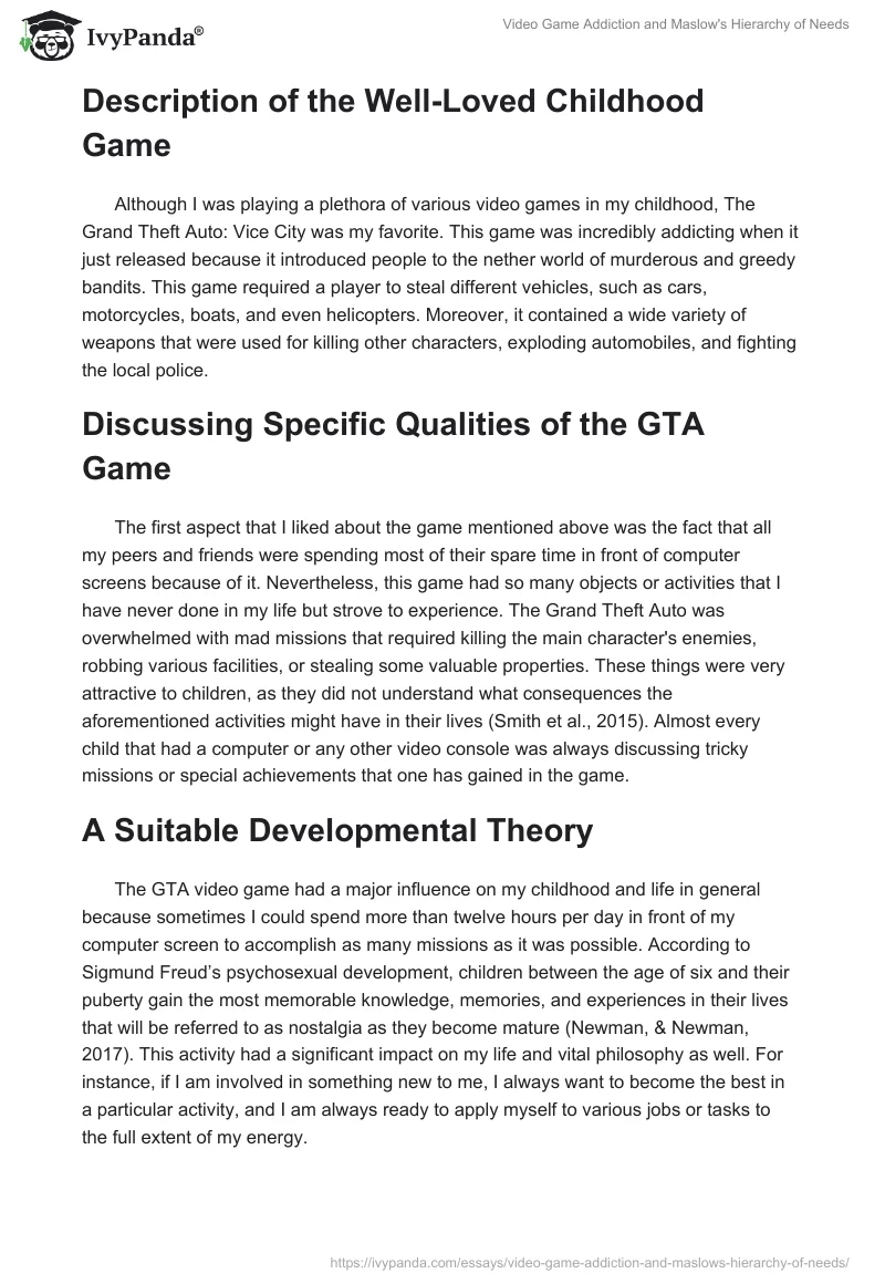 Video Game Addiction and Maslow's Hierarchy of Needs. Page 2