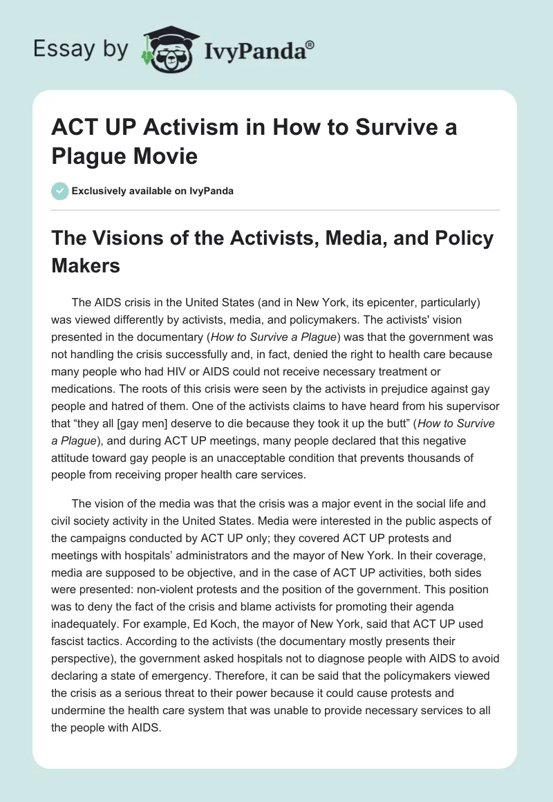 ACT UP Activism in "How to Survive a Plague" Movie. Page 1