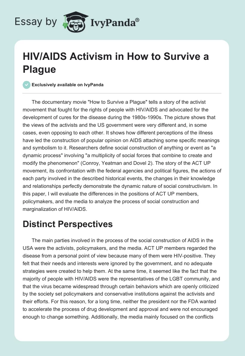 HIV/AIDS Activism in "How to Survive a Plague". Page 1