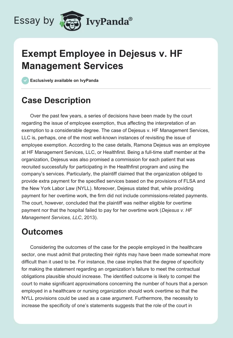 Exempt Employee in Dejesus v. HF Management Services. Page 1