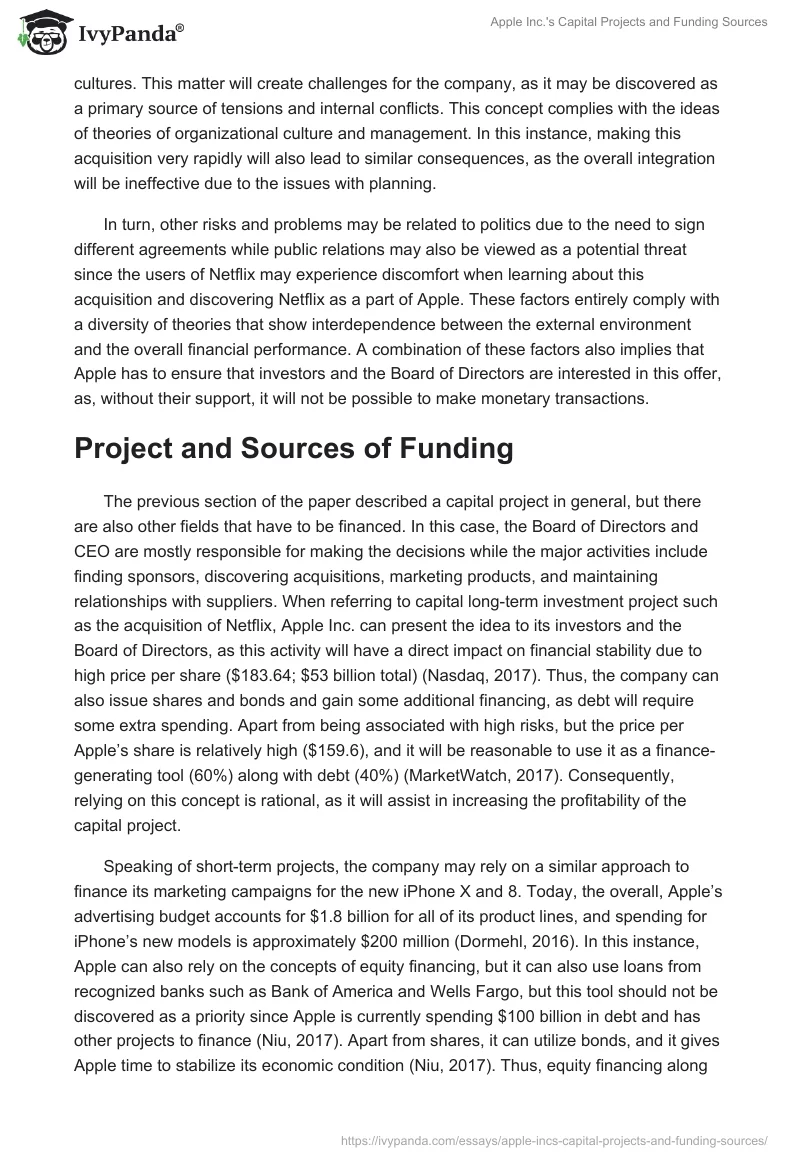 Apple Inc.'s Capital Projects and Funding Sources. Page 2