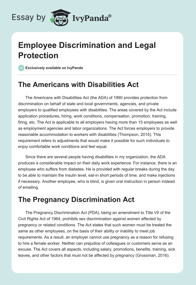 Employee Discrimination and Legal Protection. Page 1