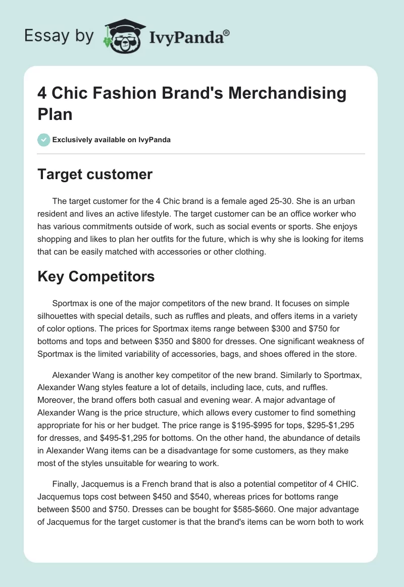 4 Chic Fashion Brand's Merchandising Plan. Page 1