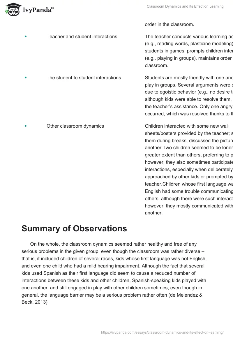 Classroom Dynamics and Its Effect on Learning. Page 2
