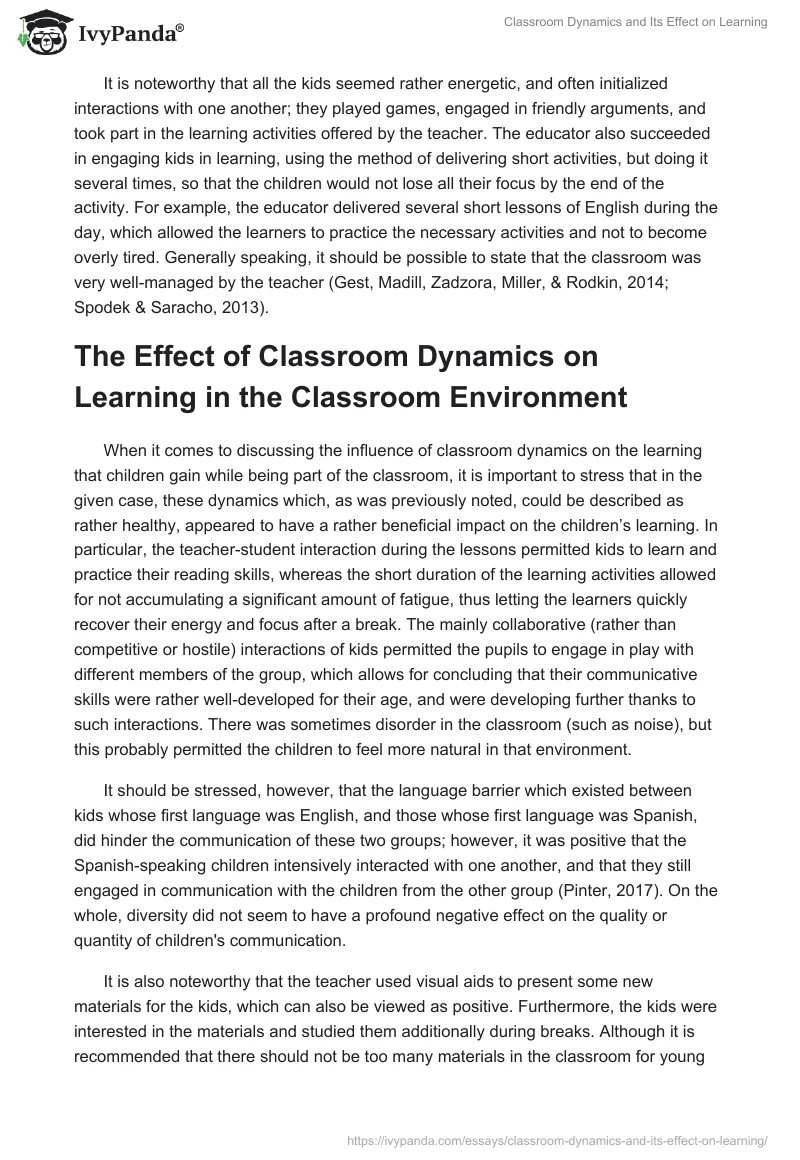 Classroom Dynamics and Its Effect on Learning. Page 3