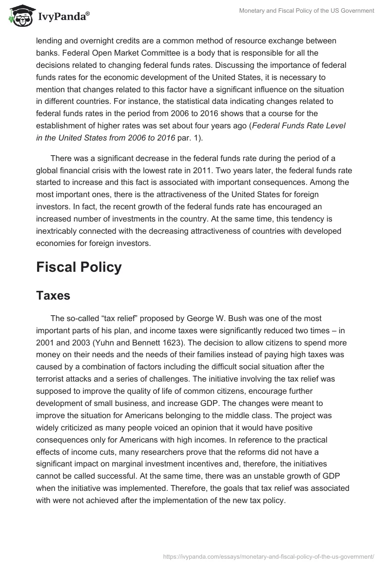 Monetary and Fiscal Policy of the US Government. Page 2