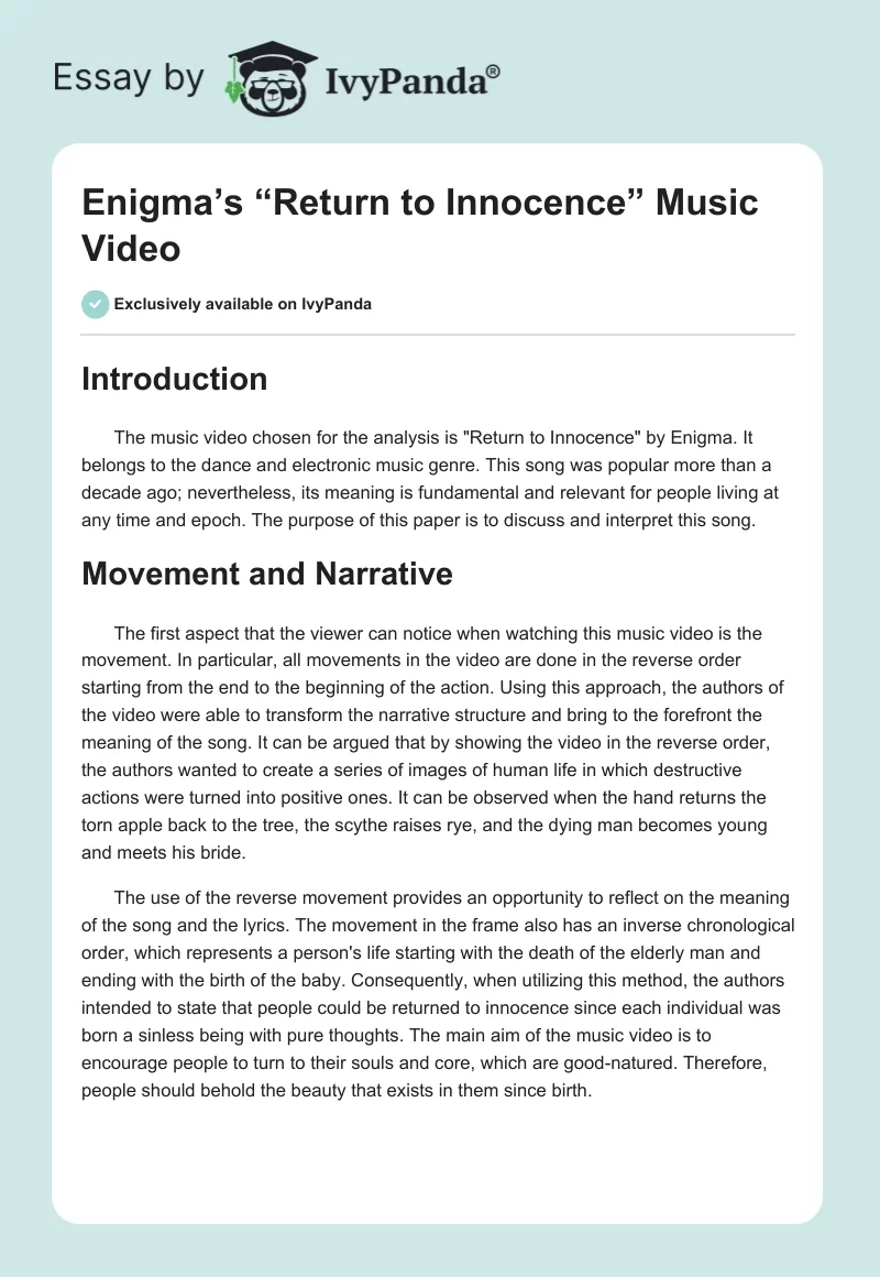 Enigma’s “Return to Innocence” Music Video. Page 1