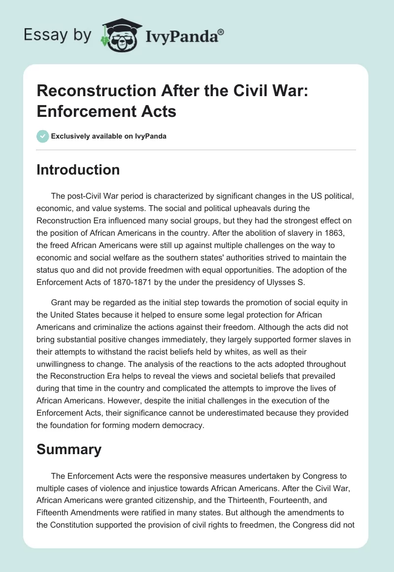 Reconstruction After the Civil War: Enforcement Acts. Page 1