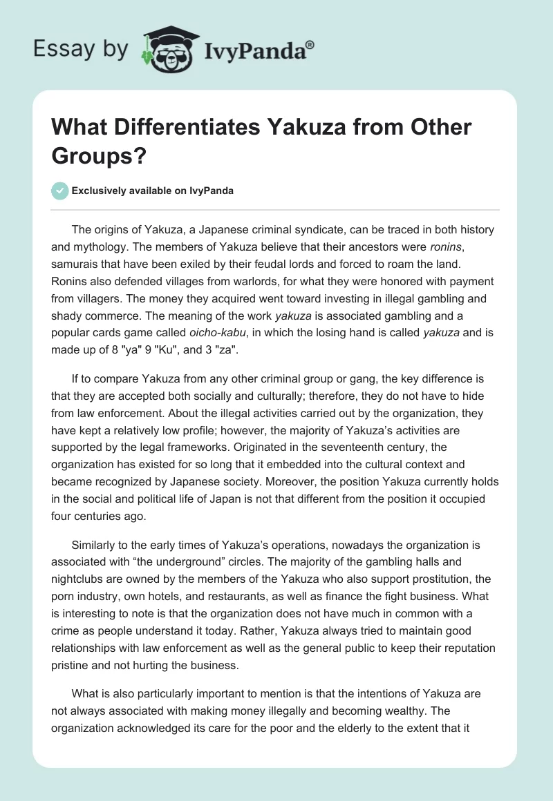 What Differentiates Yakuza from Other Groups?. Page 1