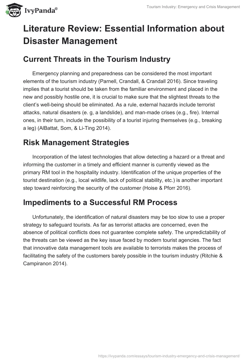 Tourism Industry: Emergency and Crisis Management. Page 2