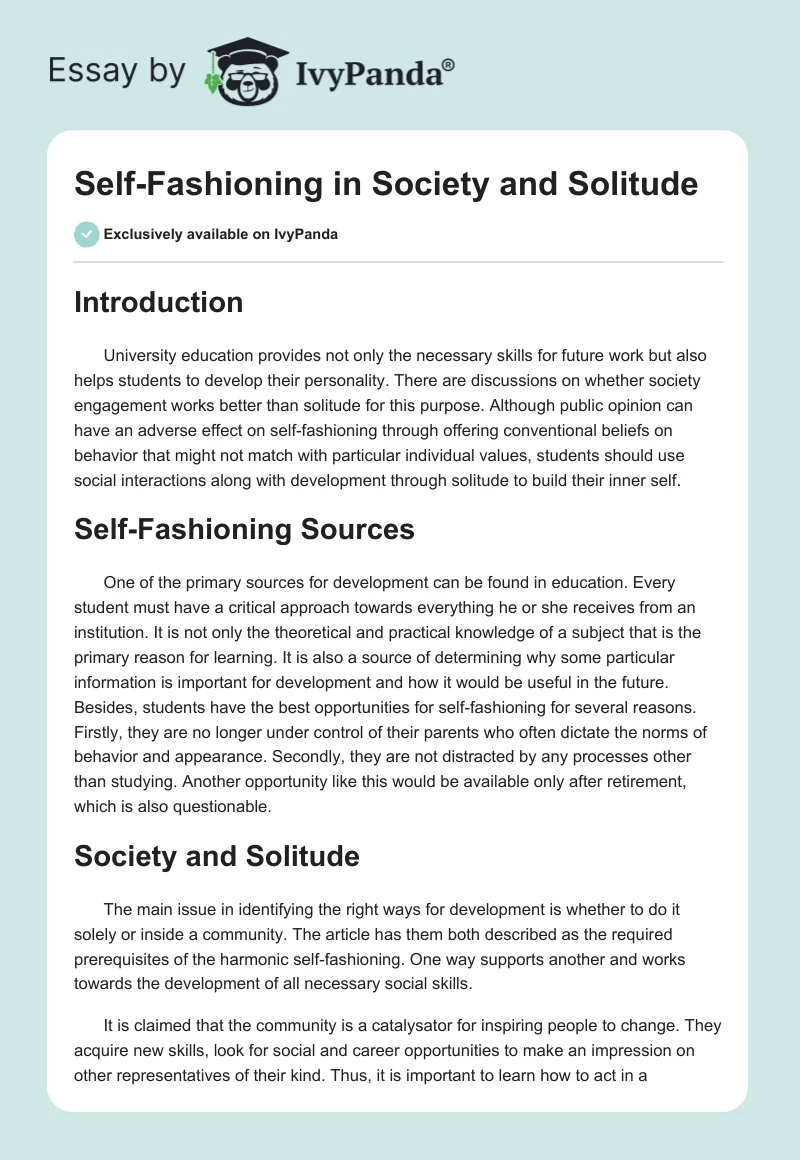 Self-Fashioning in Society and Solitude. Page 1