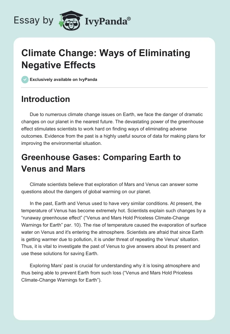 Climate Change: Ways of Eliminating Negative Effects. Page 1