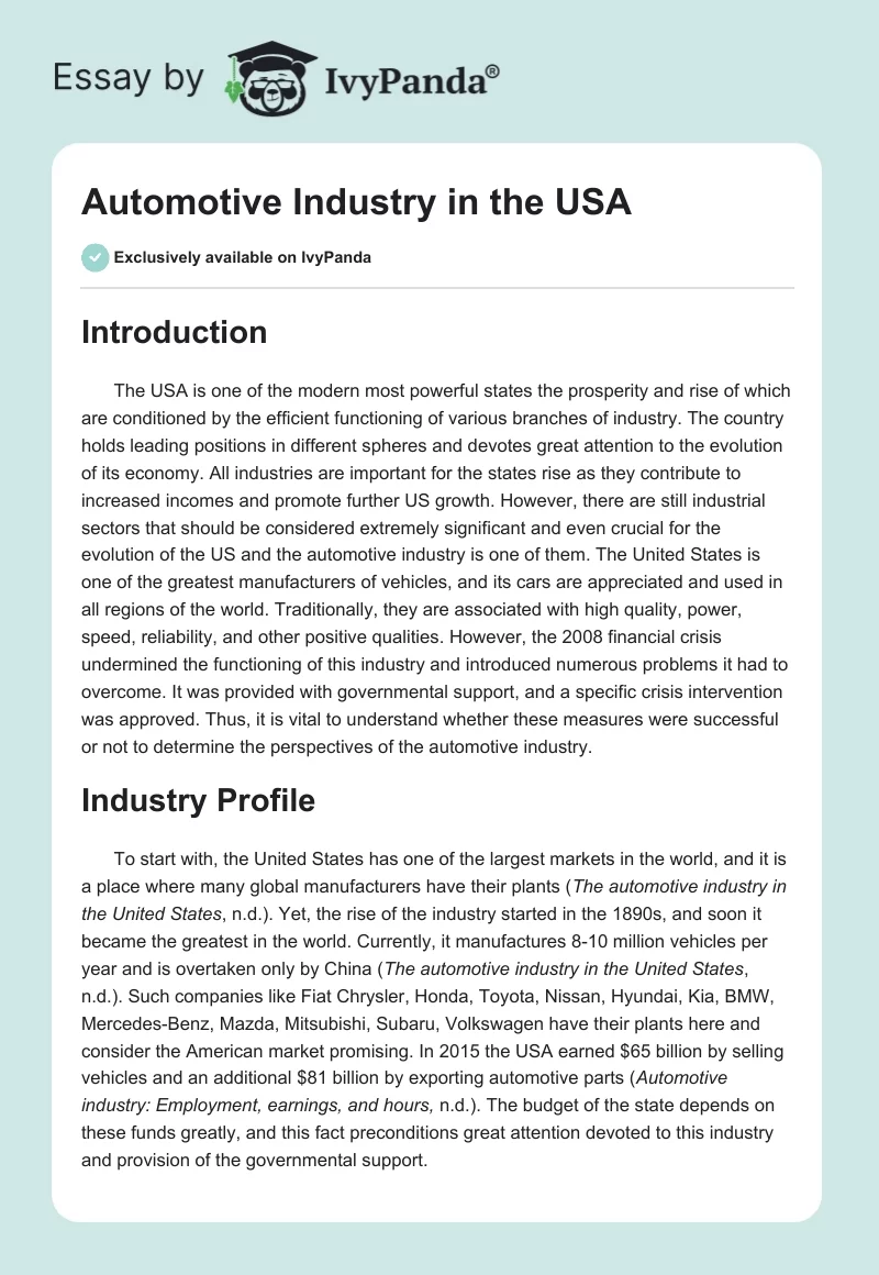 Automotive Industry in the USA. Page 1