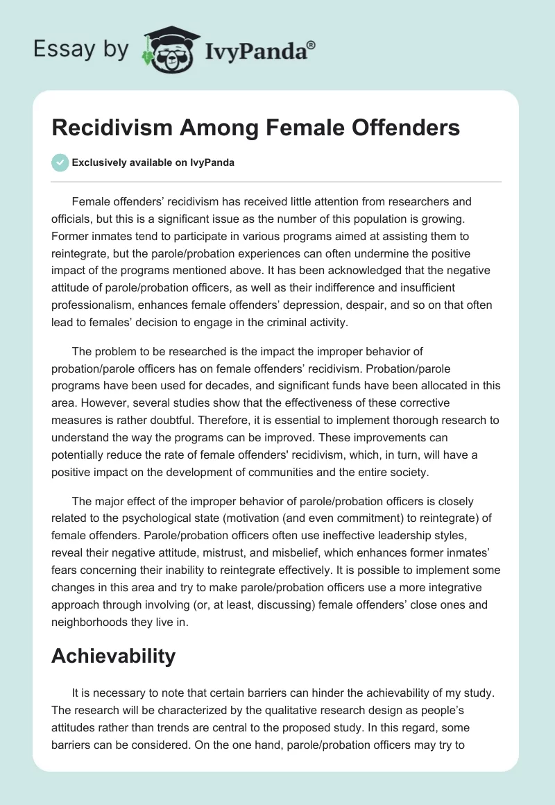 Recidivism Among Female Offenders. Page 1