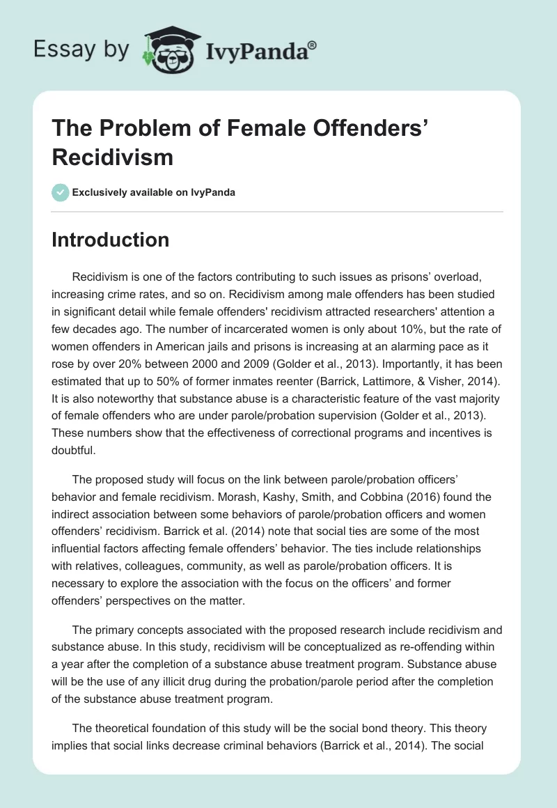 The Problem of Female Offenders’ Recidivism. Page 1