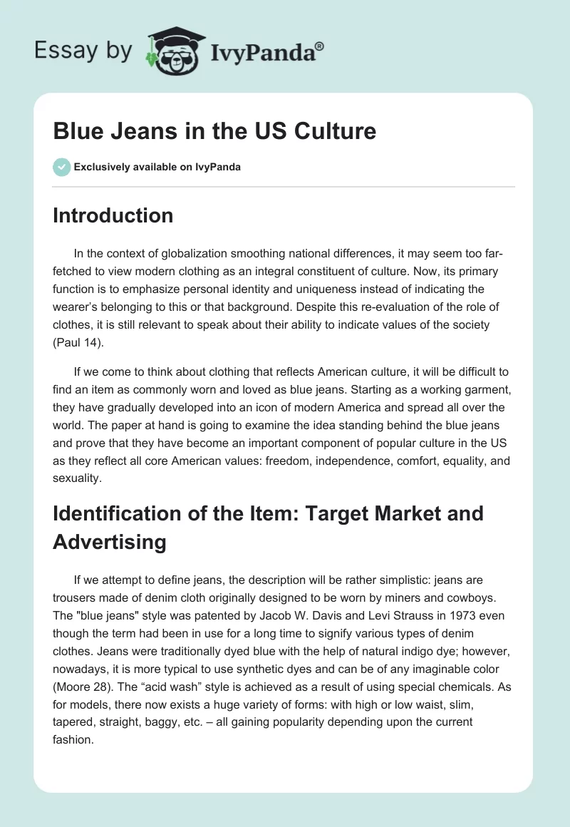 Blue Jeans in the US Culture. Page 1