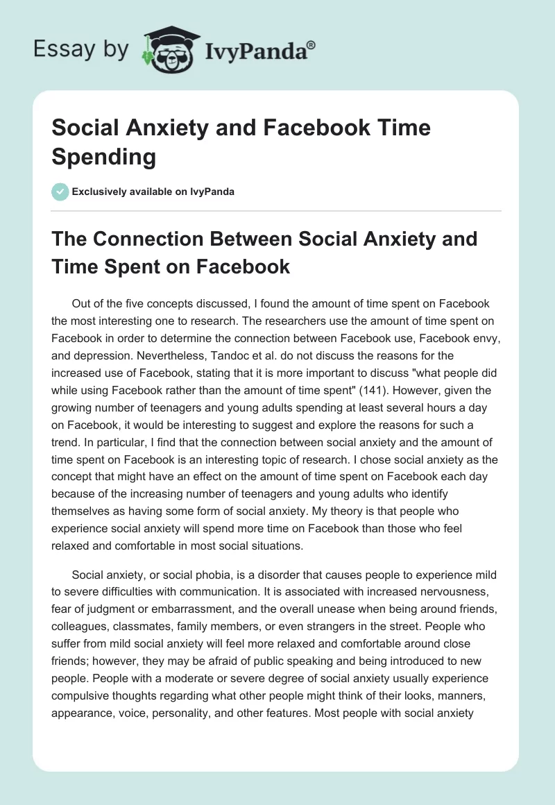 Social Anxiety and Facebook Time Spending. Page 1