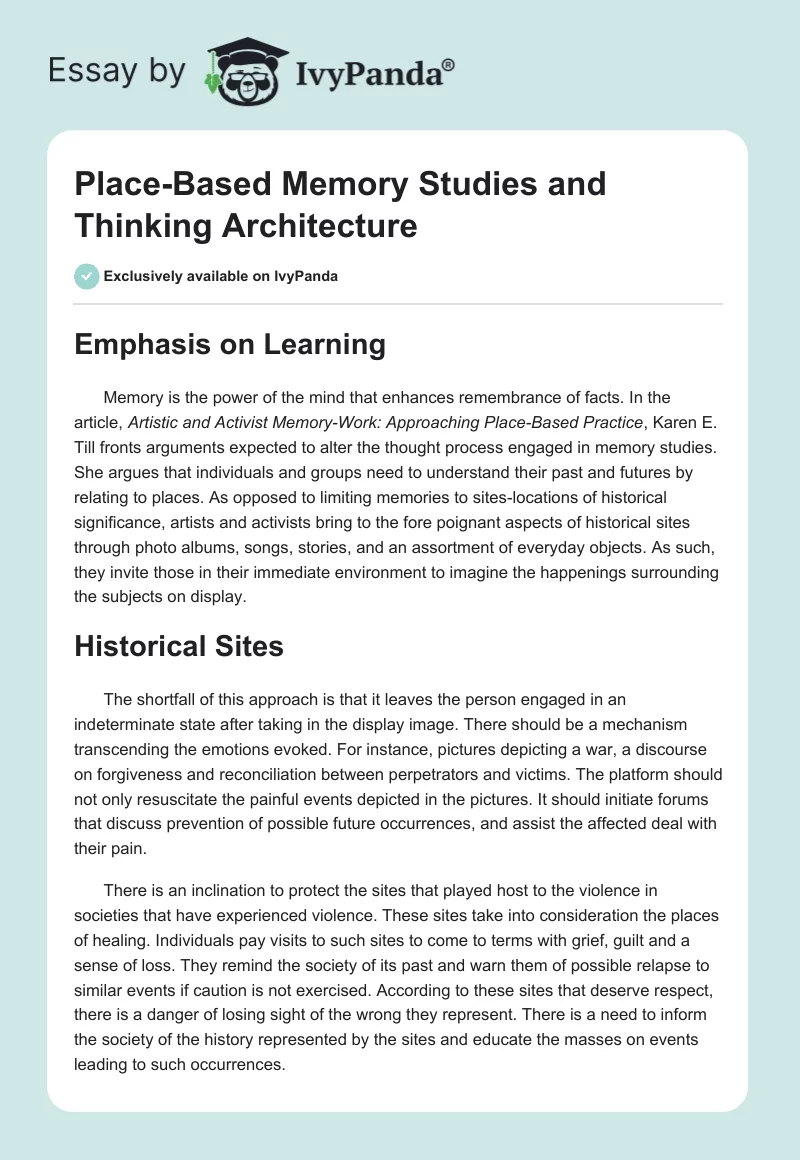 Place-Based Memory Studies and Thinking Architecture. Page 1