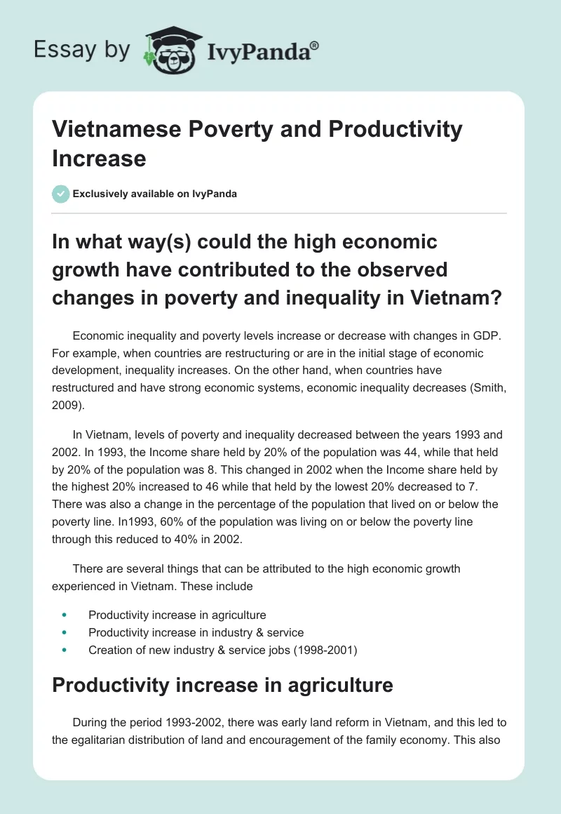 Vietnamese Poverty and Productivity Increase. Page 1