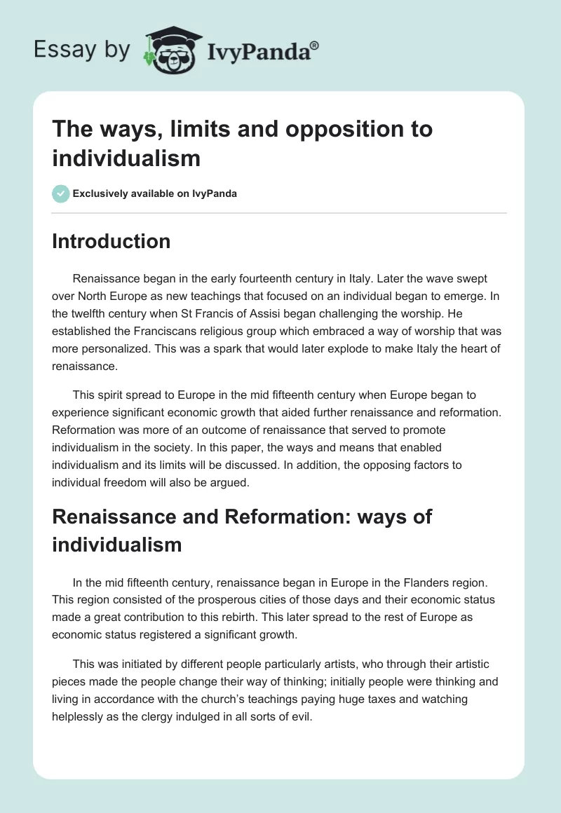 The ways, limits and opposition to individualism. Page 1
