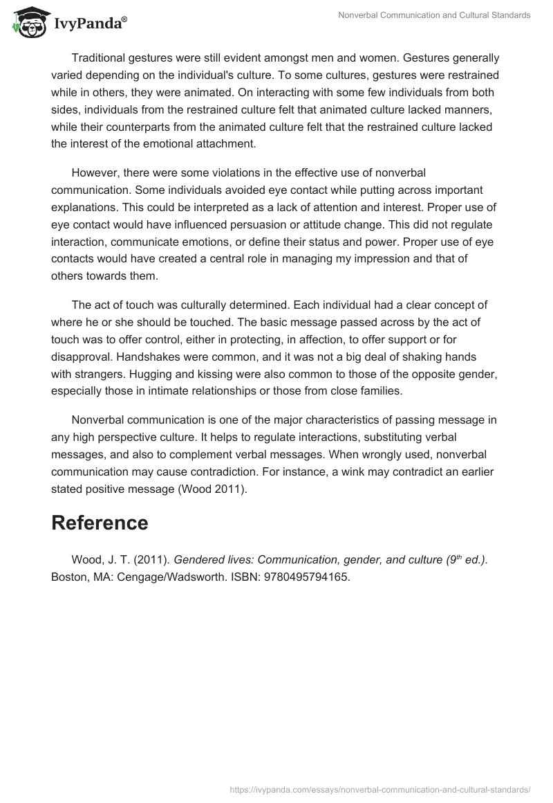 Nonverbal Communication and Cultural Standards. Page 2
