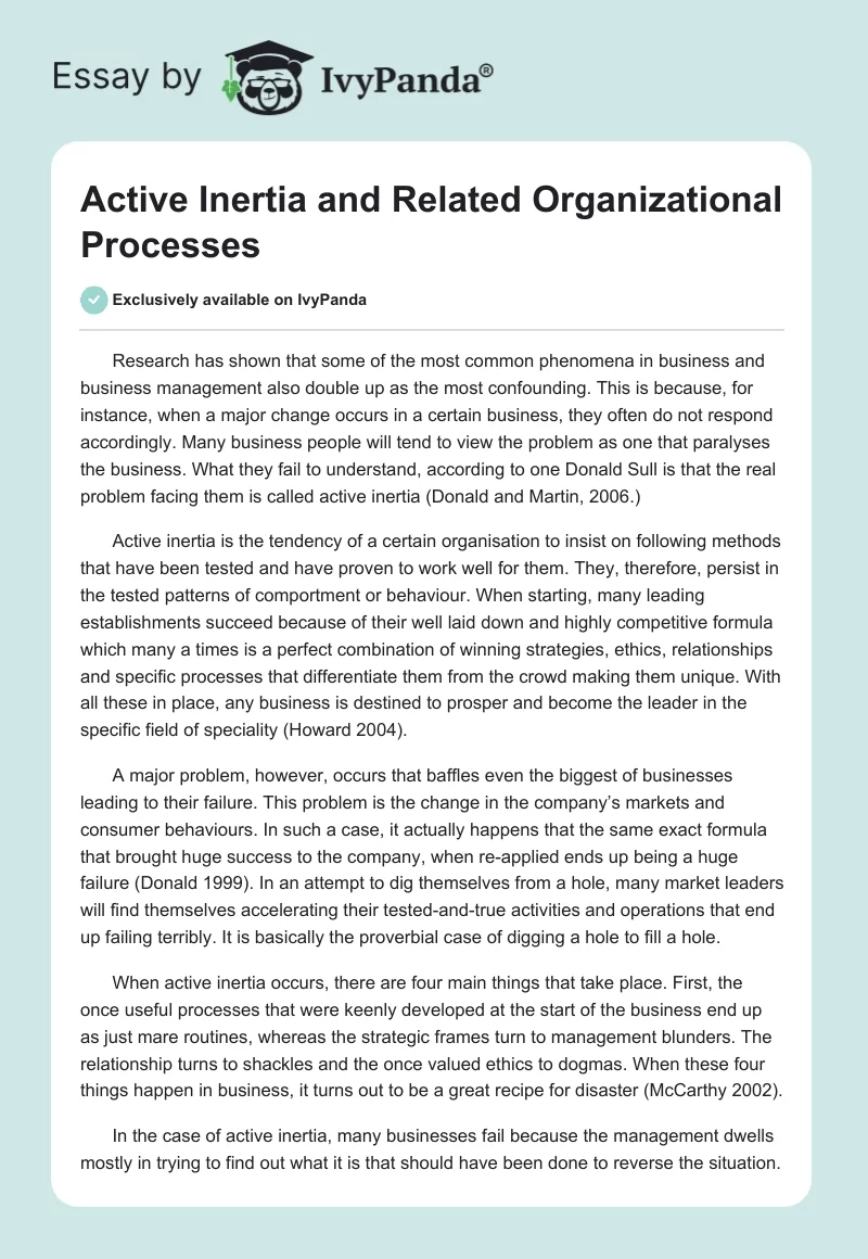 Active Inertia and Related Organizational Processes. Page 1