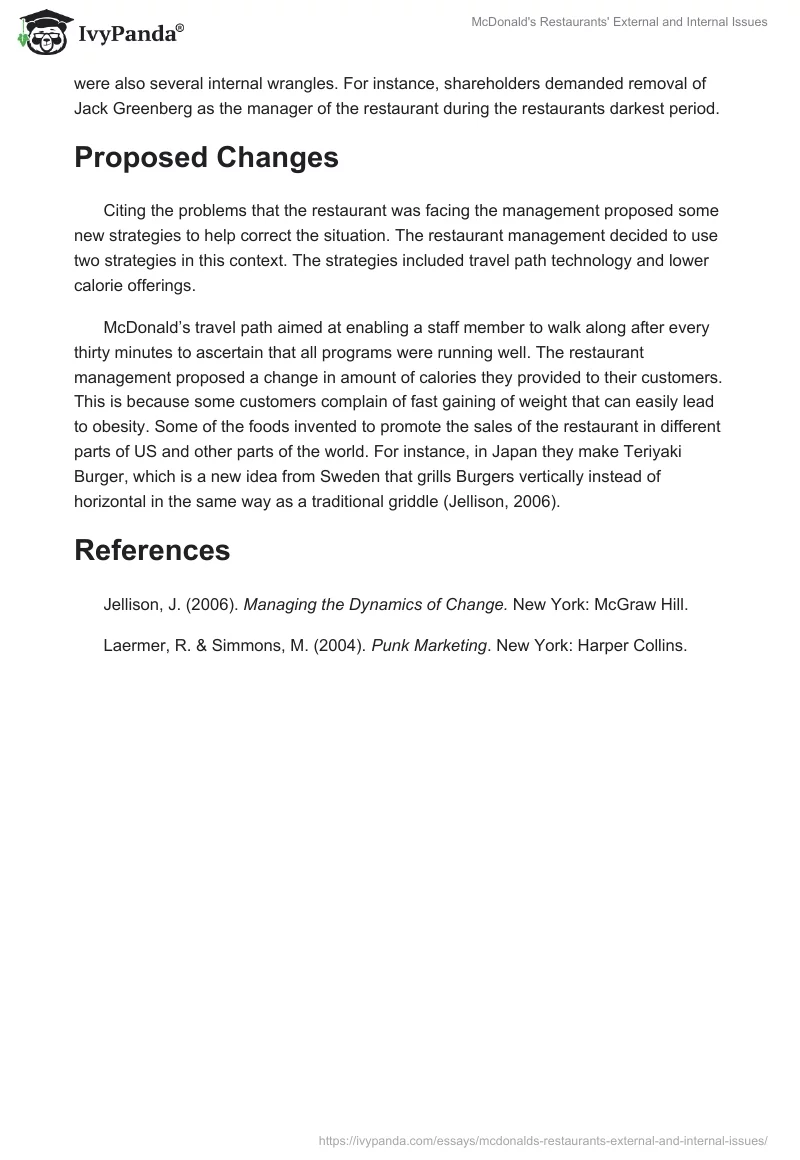 McDonald's Restaurants' External and Internal Issues. Page 2