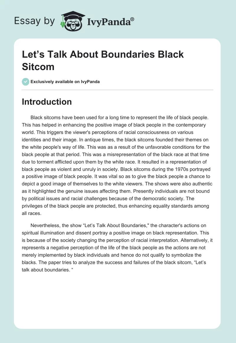 "Let’s Talk About Boundaries" Black Sitcom. Page 1