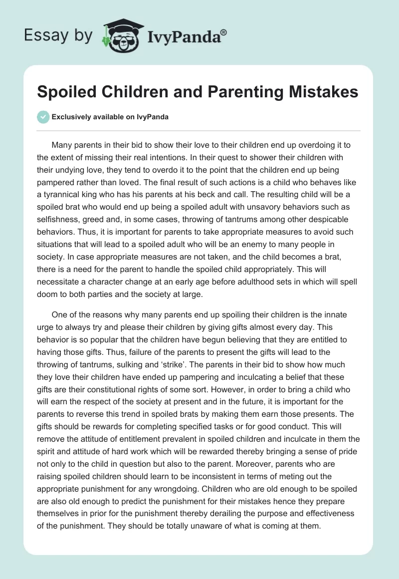 Spoiled Children and Parenting Mistakes. Page 1