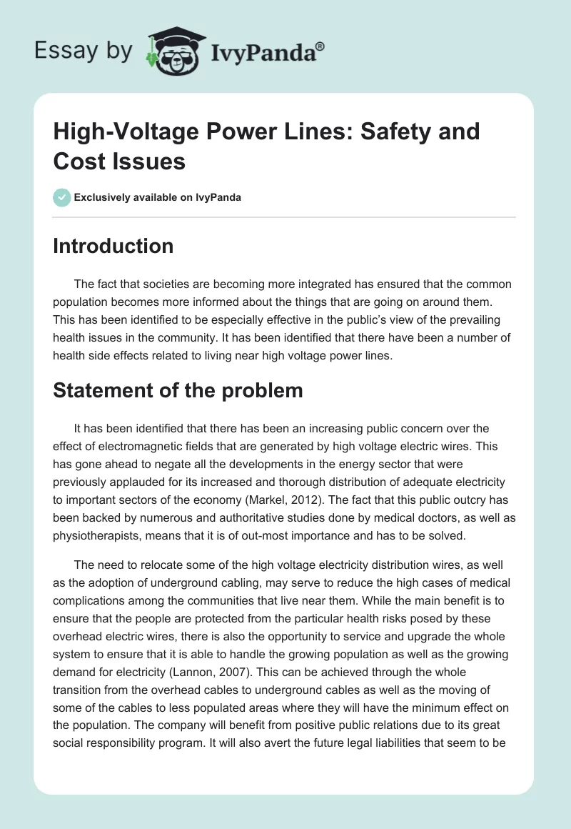 High-Voltage Power Lines: Safety and Cost Issues. Page 1
