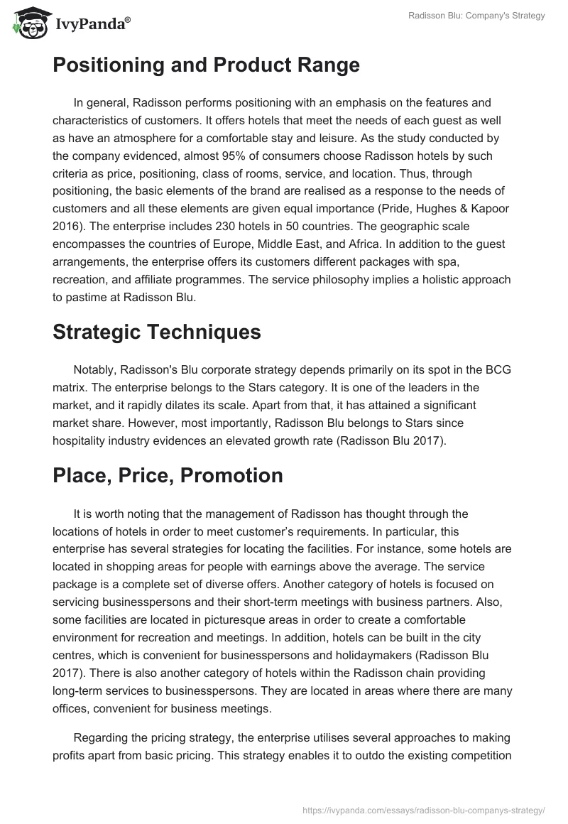 Radisson Blu: Company's Strategy. Page 2