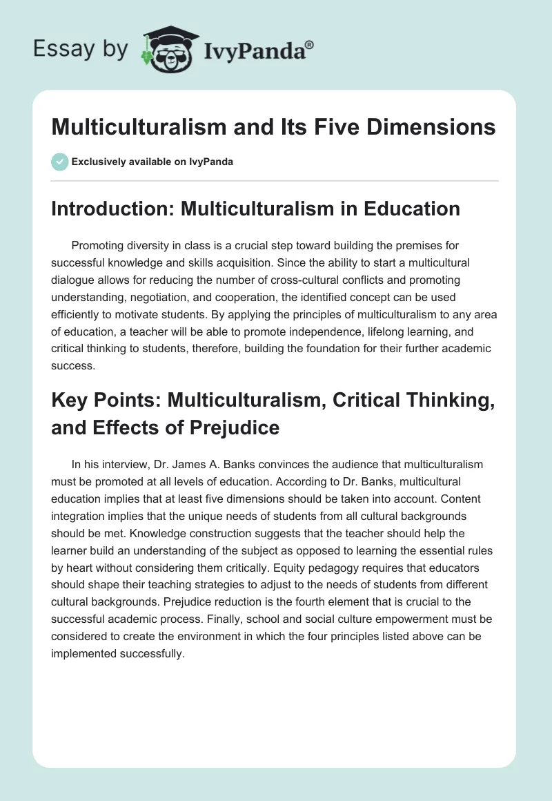 Multiculturalism and Its Five Dimensions. Page 1