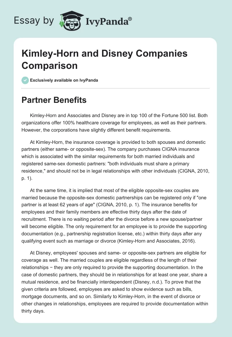 Kimley-Horn and Disney Companies Comparison. Page 1