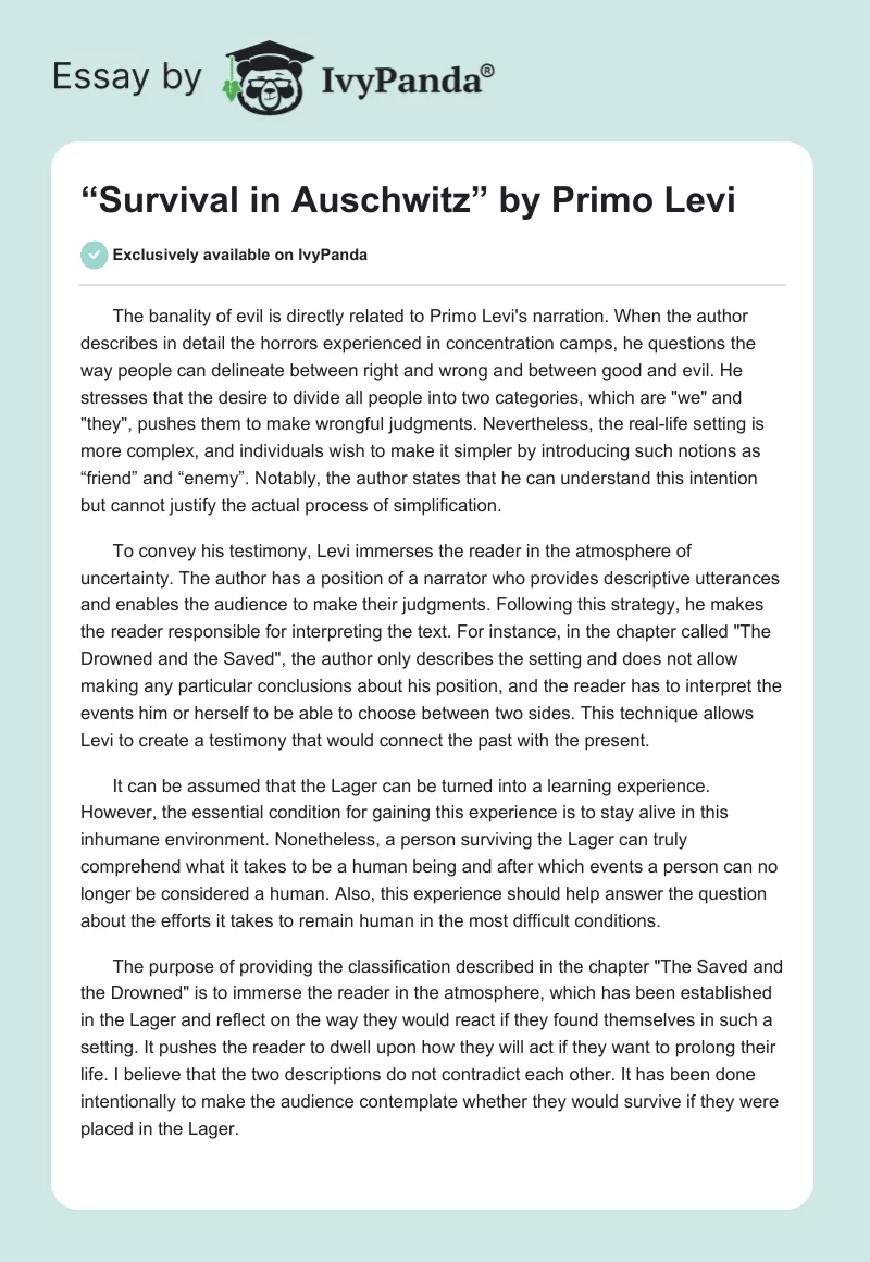 “Survival in Auschwitz” by Primo Levi. Page 1