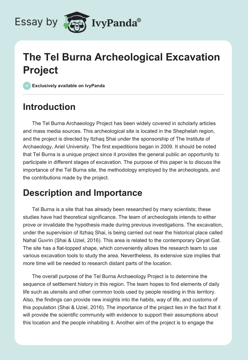 The Tel Burna Archeological Excavation Project. Page 1